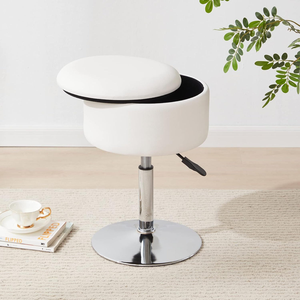 Adjustable Vanity Stool with Storage Swivel Vanity Chair Makeup