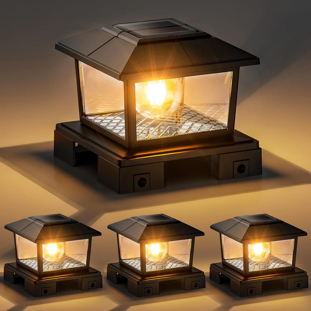 VOLISUN Metal Solar Post Cap Lights, Edison Bulb Light 4Pack,Black
