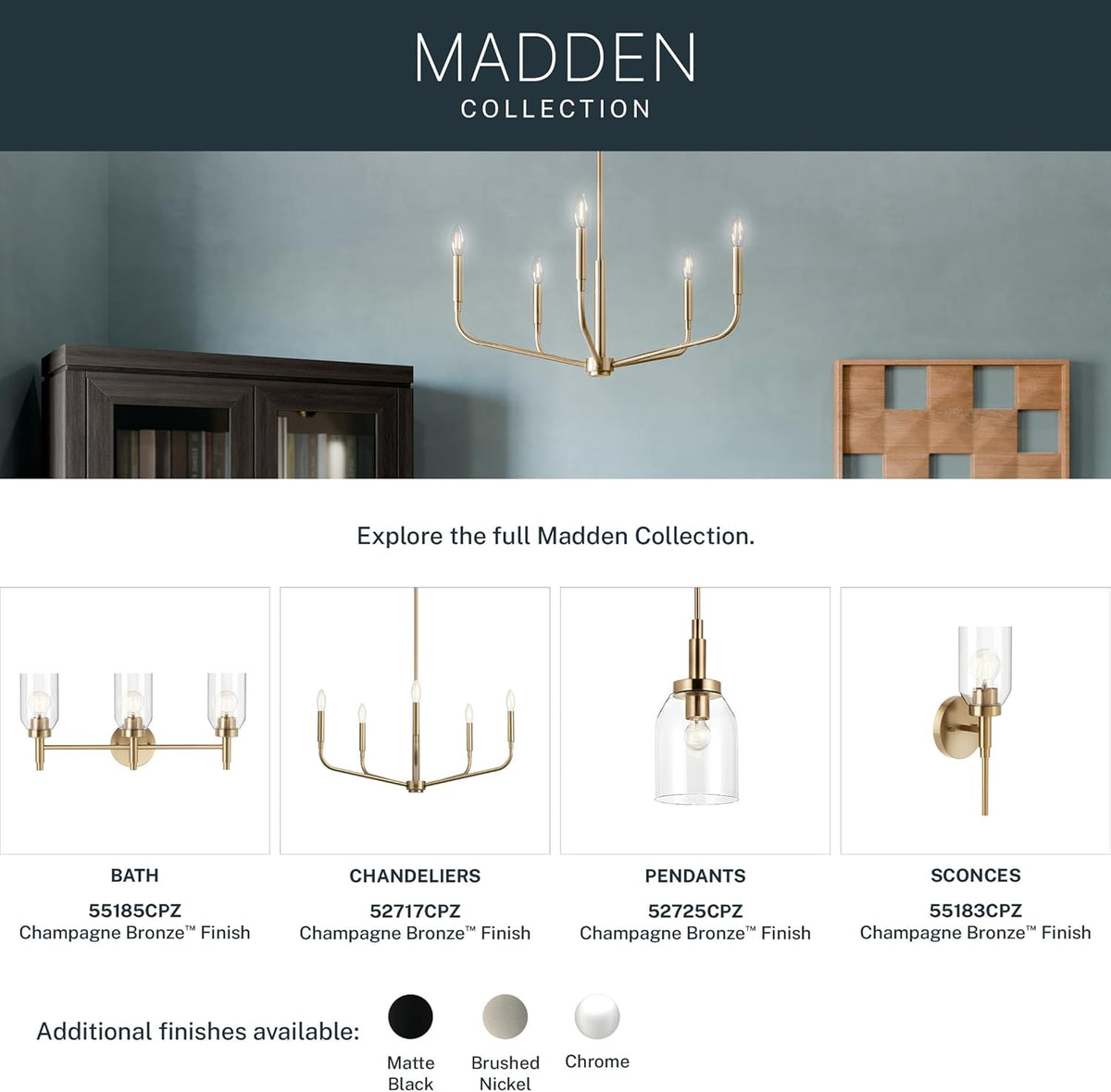 Kichler Madden Mini Pendant Light, Clear Glass, Champagne Bronze