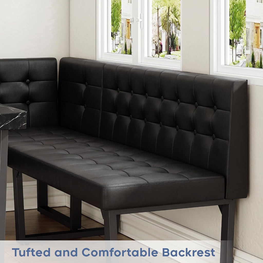 XIAO WEI Corner Dining Table Set for Small Spaces, 72 Inch Breakfast Nook with Storage Banquette, 5 Piece Dining Set with Upholstered Bench, Modern Black
