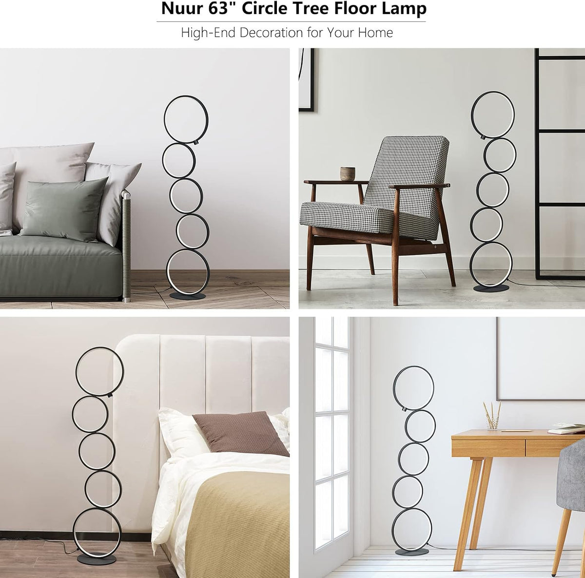 NUÜR 43.3" Modern Ring LED Floor Lamp, Dimmable Standing Lamp