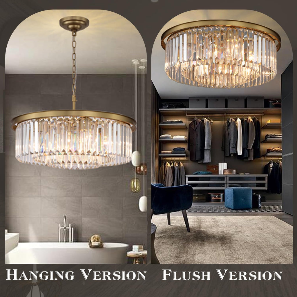 Modern 9-Light Crystal Chandelier, 24 Inch Copper