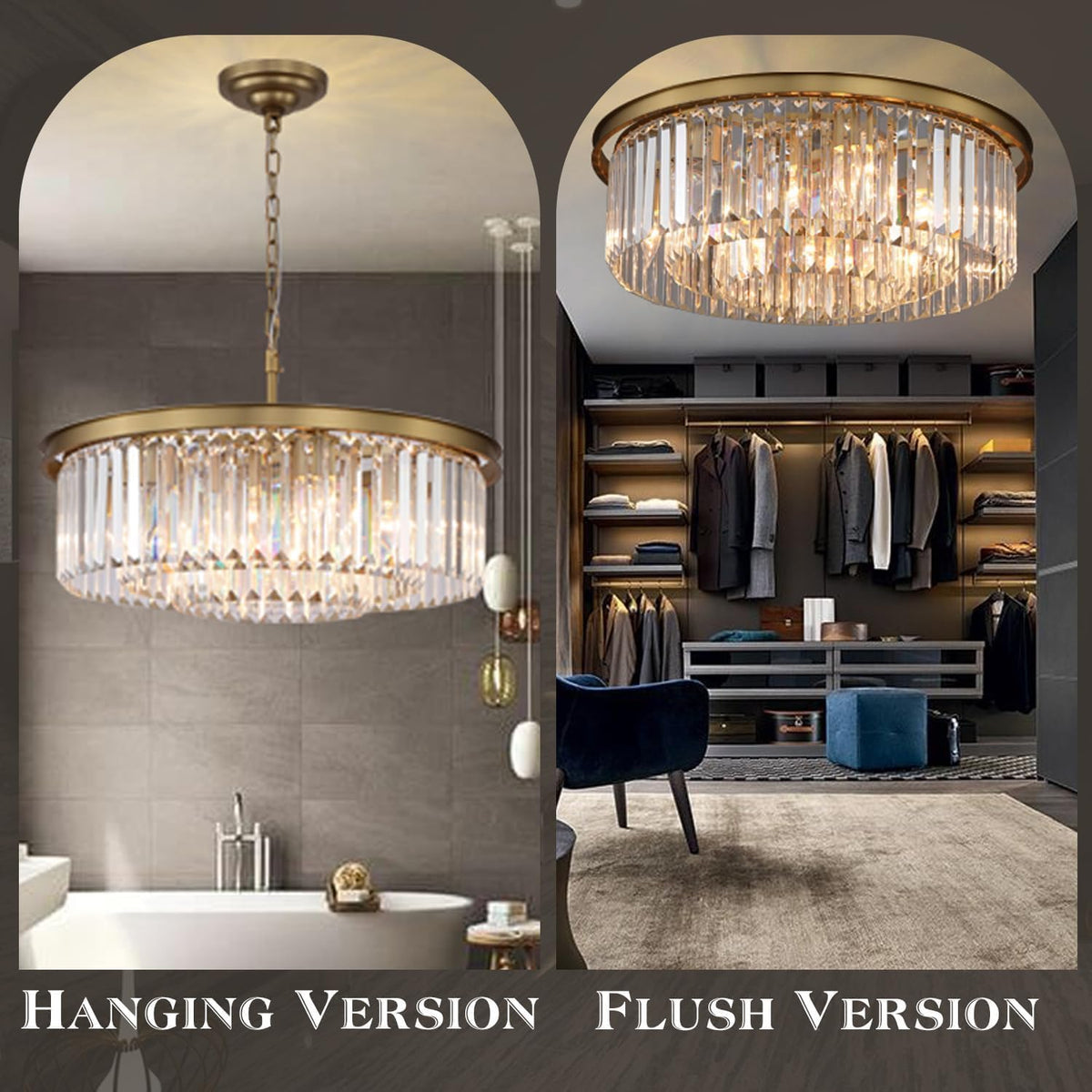 Modern 9-Light Crystal Chandelier, 24 Inch Copper