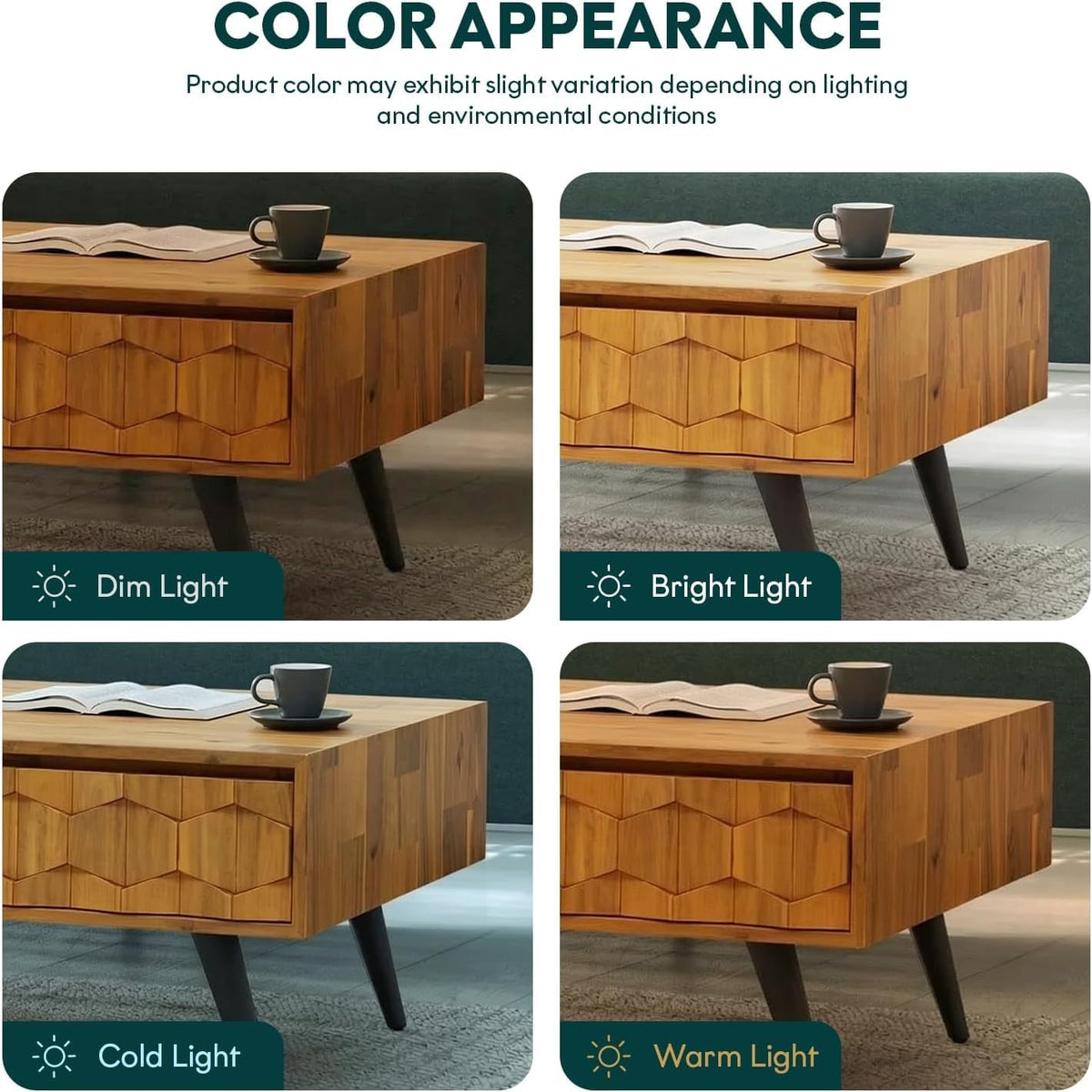Bme Georgina Solid Wood Coffee Table, 2 Drawers & Open Shelves, Teak Brown