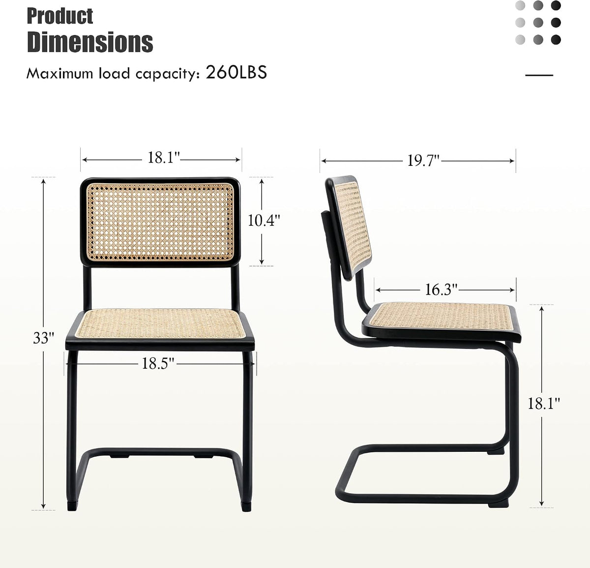Flouki Rattan Dining Chairs Set of 4, Boho Accent Chairs for Kitchen Room with Natural Cane Mesh, Mid Century Cantilever Design, Solid Rubber Wood