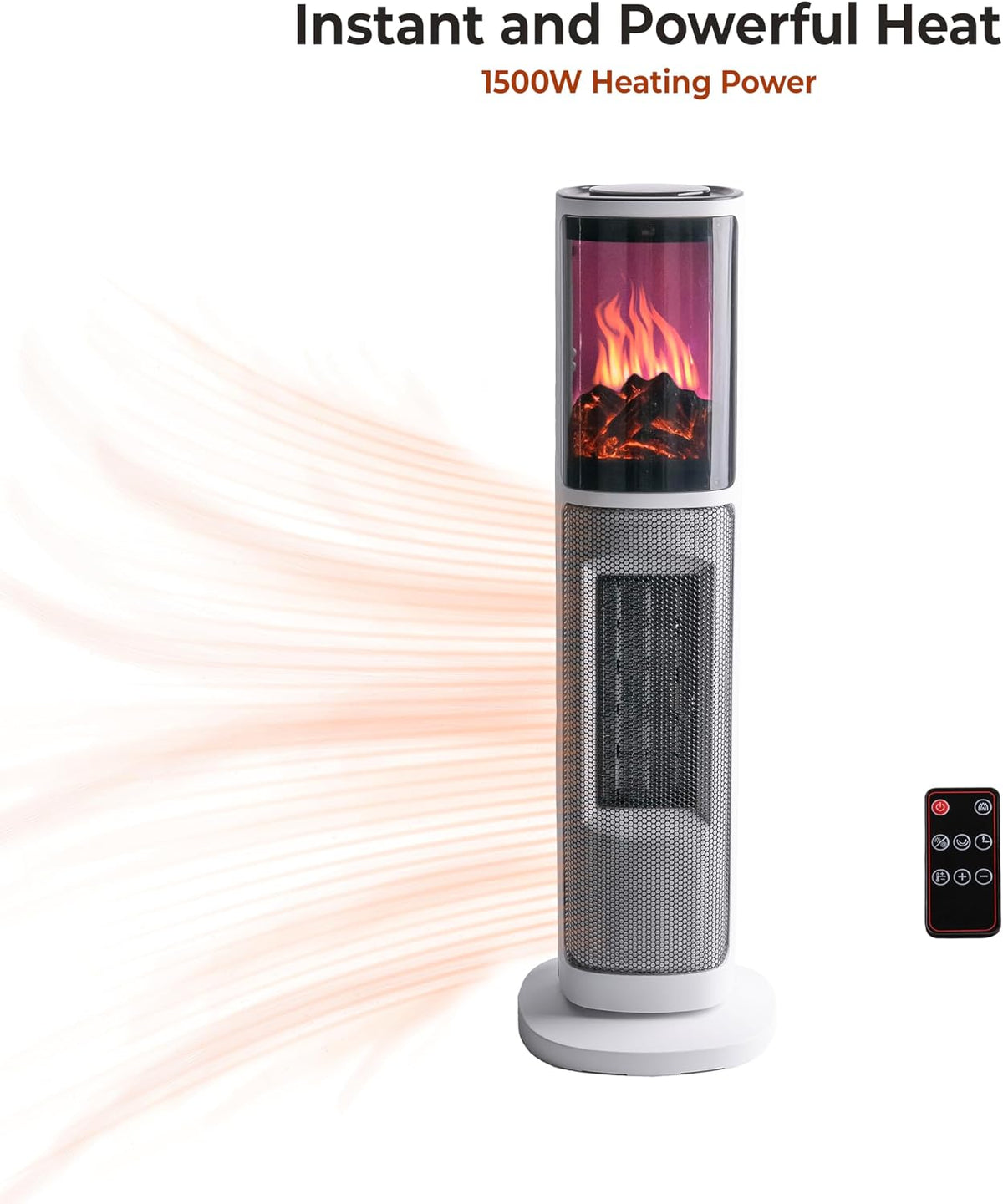 Comfort Zone 25" Oscillating Tower Heater with 3D Flame Effect