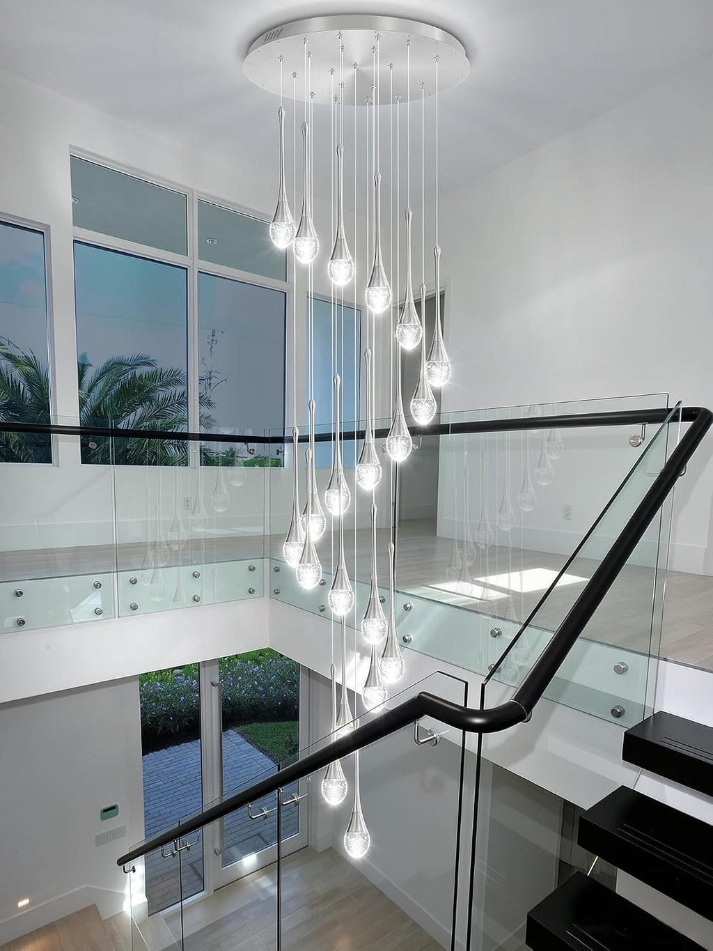 ykolupty H138 Modern Chandelier for High Ceiling 26-Lights Chrome Raindrop Chandeliers Crystal Pendant Light Fixture Large Chandelier for Staircase Foyer Villa Dimmable LED Hanging Light