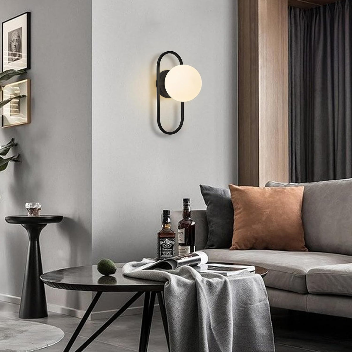 SeeU Black Wall Sconces Hardwired Globe Glass Shade Wall Light Set of Two