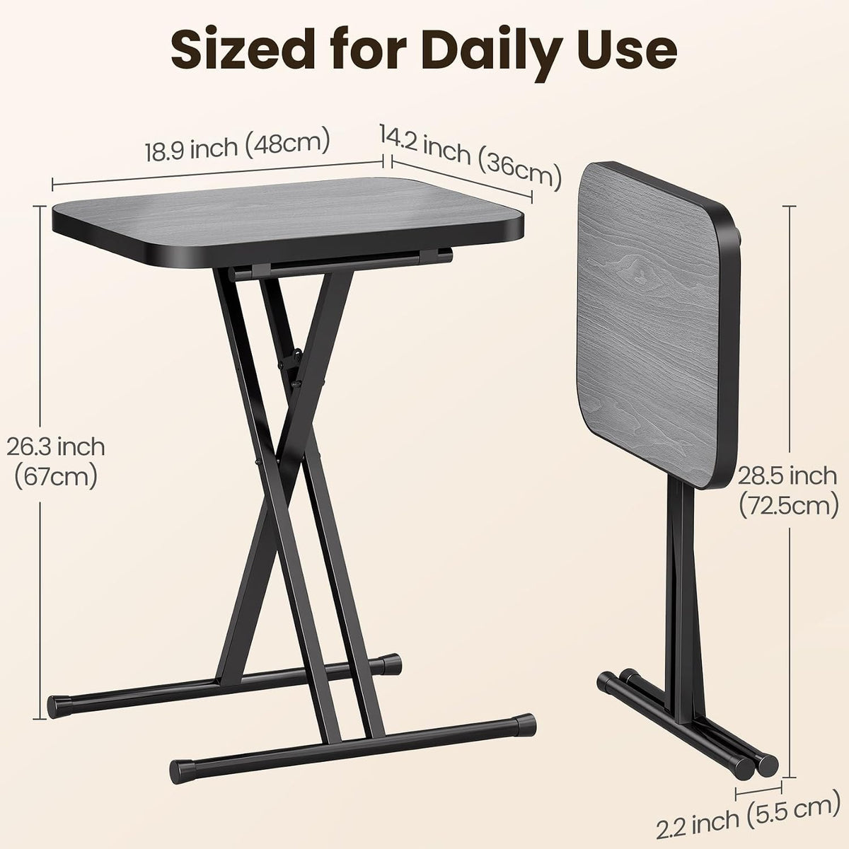 Kitstorack Folding TV Tray Tables Set of 2, No Assembly, Rounded Metal Rims