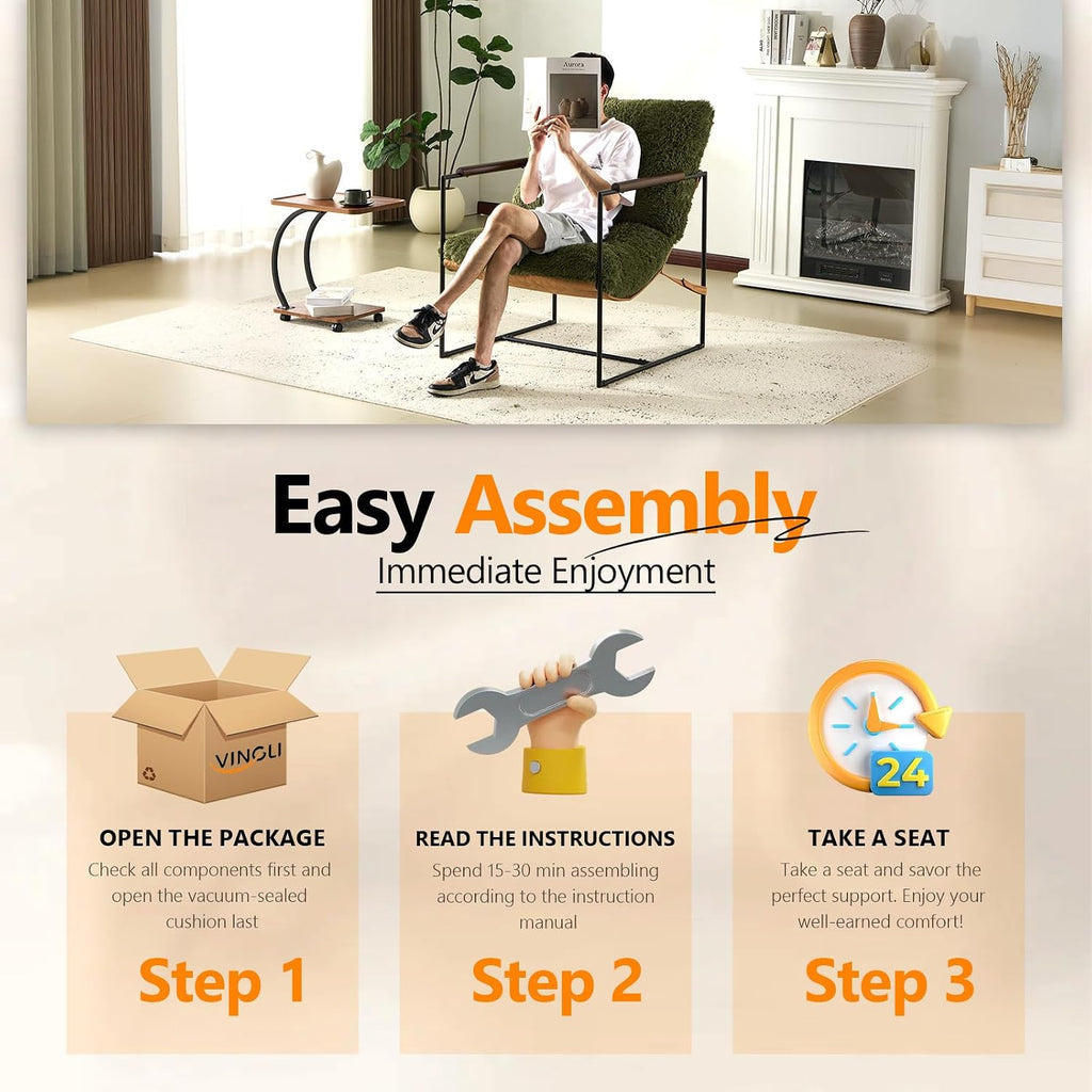 VINGLI 28" Wide Plush Upholstery Sling Modern Accent Chairs Set of 2, Cute Reading Armchair with Removable Seat Cushion & Tan Microfiber Seat Base, Lazy Chair for Bedroom & Lounge,Olive Green