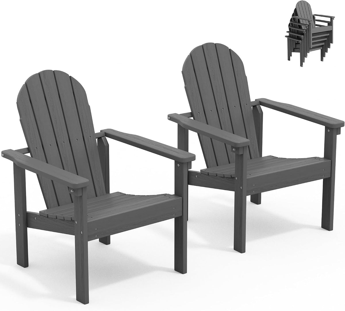 SERWALL HDPE Stackable Adirondack Chairs Set of 2,Space-Saving, Grey