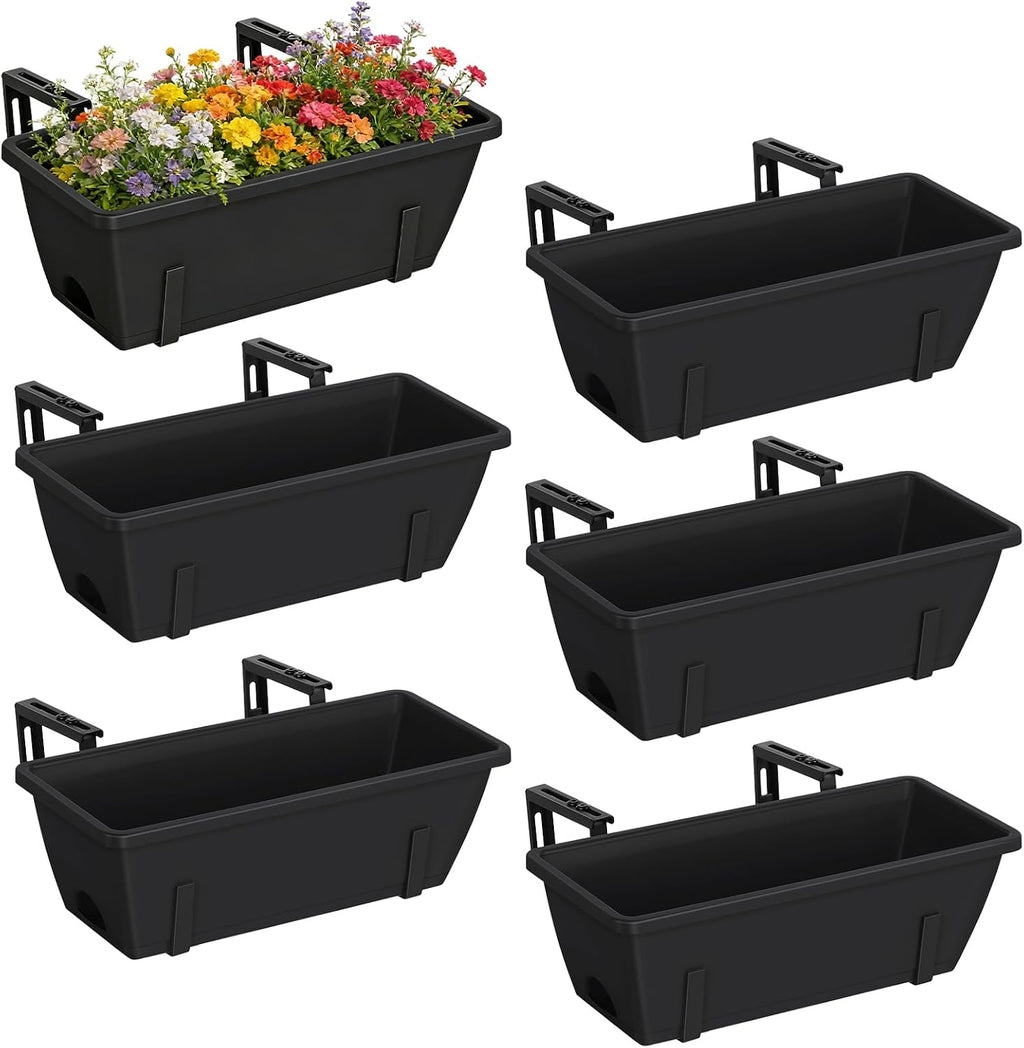 CADUKE 6 PCS Railing Planter Boxes, Black Planter Boxes with Bracket
