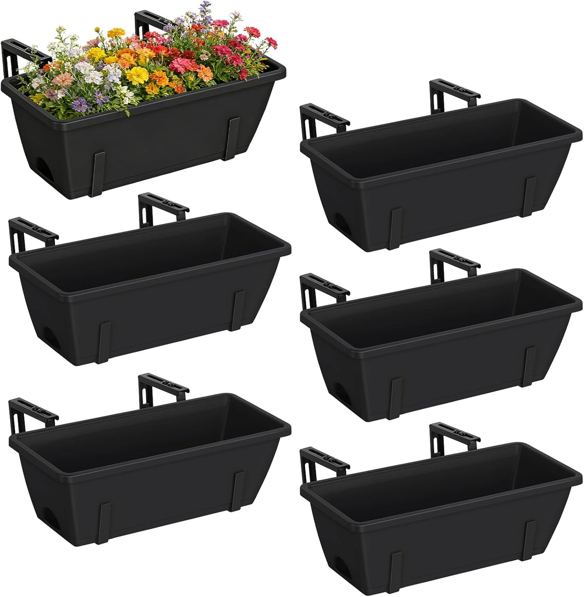CADUKE 6 PCS Railing Planter Boxes, Black Planter Boxes with Bracket