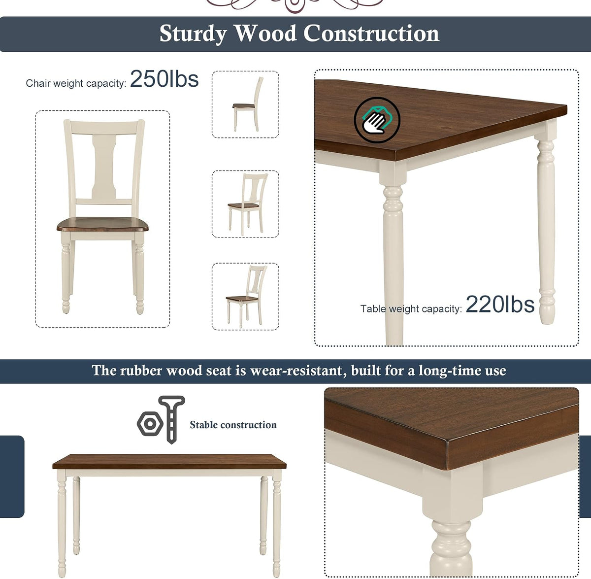 LUMISOL 60" Farmhouse Kitchen Table Set for 4-6 (6-Piece)