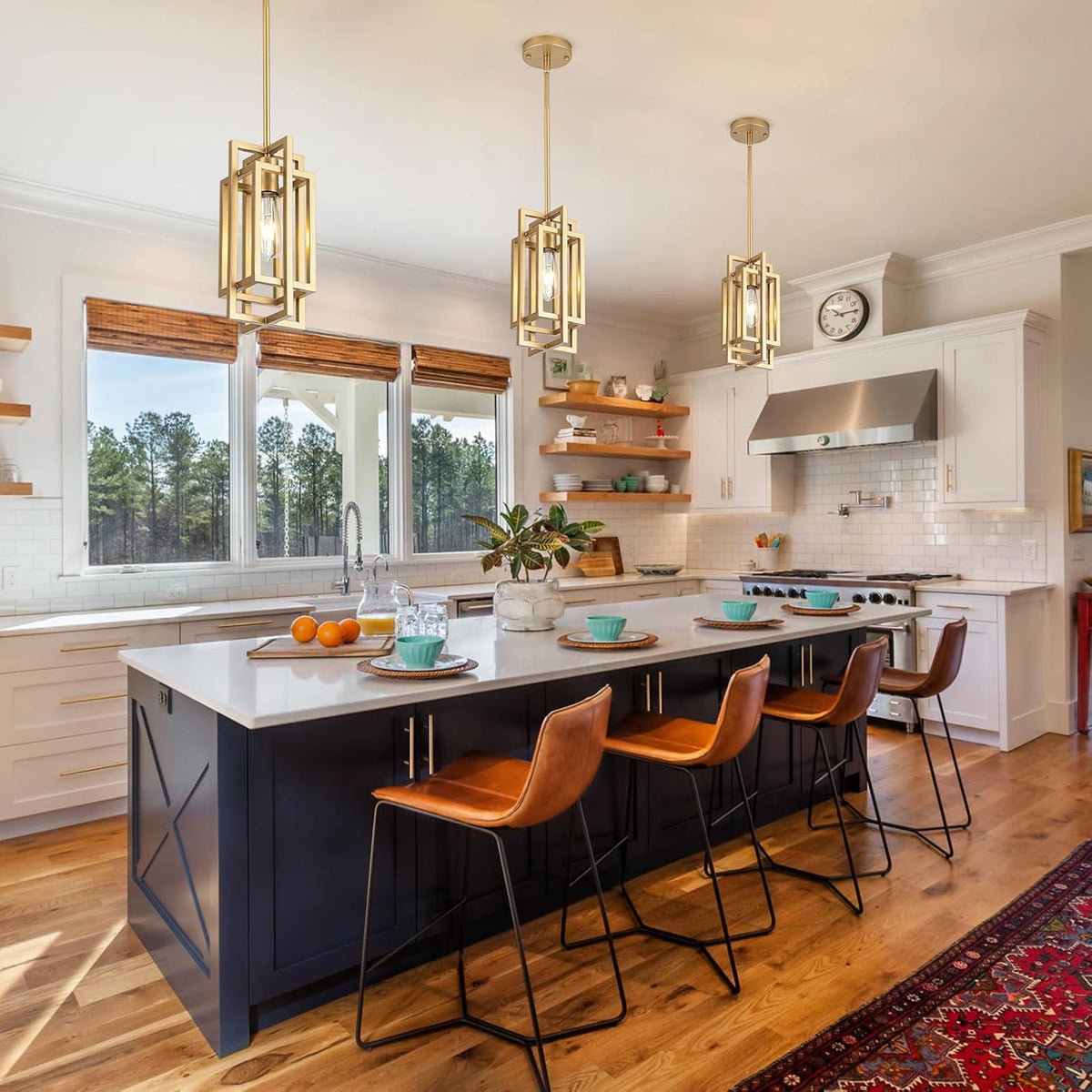Farmhouse Pendant Light Fixtures, Gold Modern Pendant Lights 59'' Adjustable Small Square Pendant Ceiling Hanging Light for Kitchen Island Dining Room Entryway