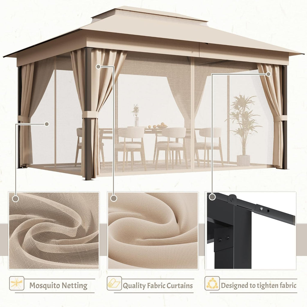 Devoko 10'x13' Outdoor Gazebo for Patio, Heavy Duty Steel Frame Canopy