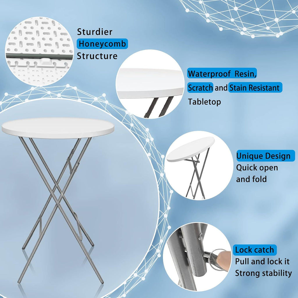 32 in folding cocktail tables, round, white, package contents