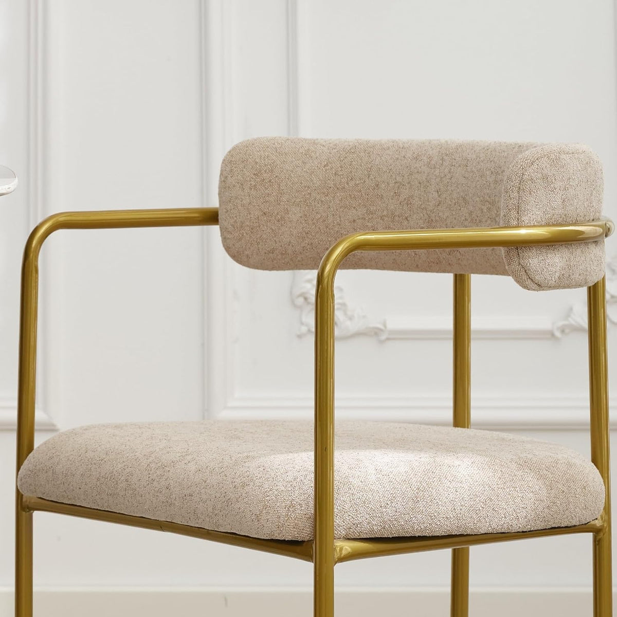 Boucle Dining Chairs Set of 6, Gold Metal Frame, Taupe