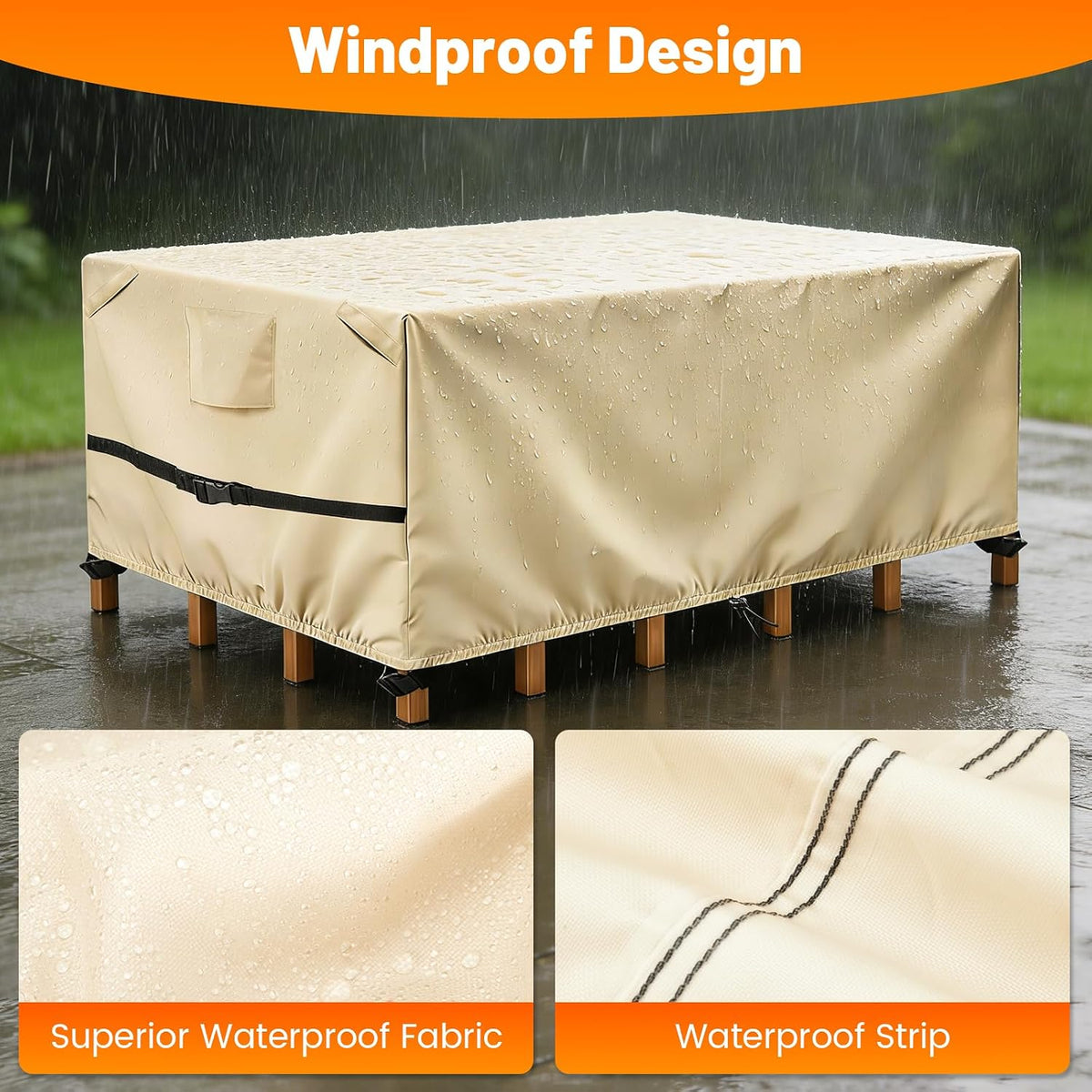POMER Rectangular Patio Furniture Covers,Outdoor Patio Table Cover Beige