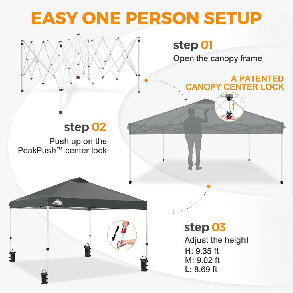 EAGLE PEAK 10x10 Pop Up Canopy Tent Easy Up Canopy Outdoor, Gray