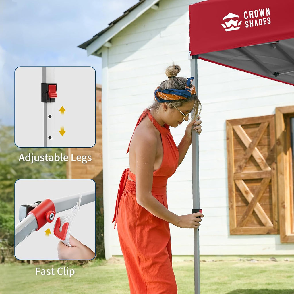 CROWN SHADES 8x8 Pop Up Canopy with 1 Side Wall, Beach Canopy Tent, Red