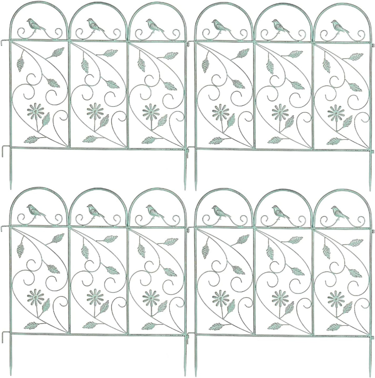 Sungmor 25in x 8ft Metal Garden Fence Border, Rustic Style Decorative Garden Fence Animal Barrier, Landscape Pathway Edge Iron Picket Fence Panels, Plant Support Climbing Trellis, Pack of 4