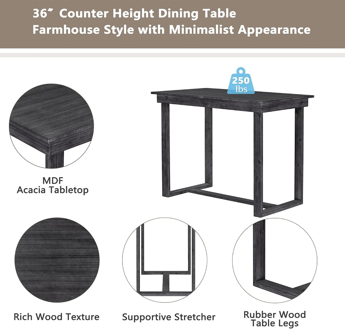 LUMISOL Small Breakfast Table Set for 4, 5-Piece Kitchen Table Set with Upholstered Bar Stools, Modern Style Wooden Table Set, Easy Assembly, Gray
