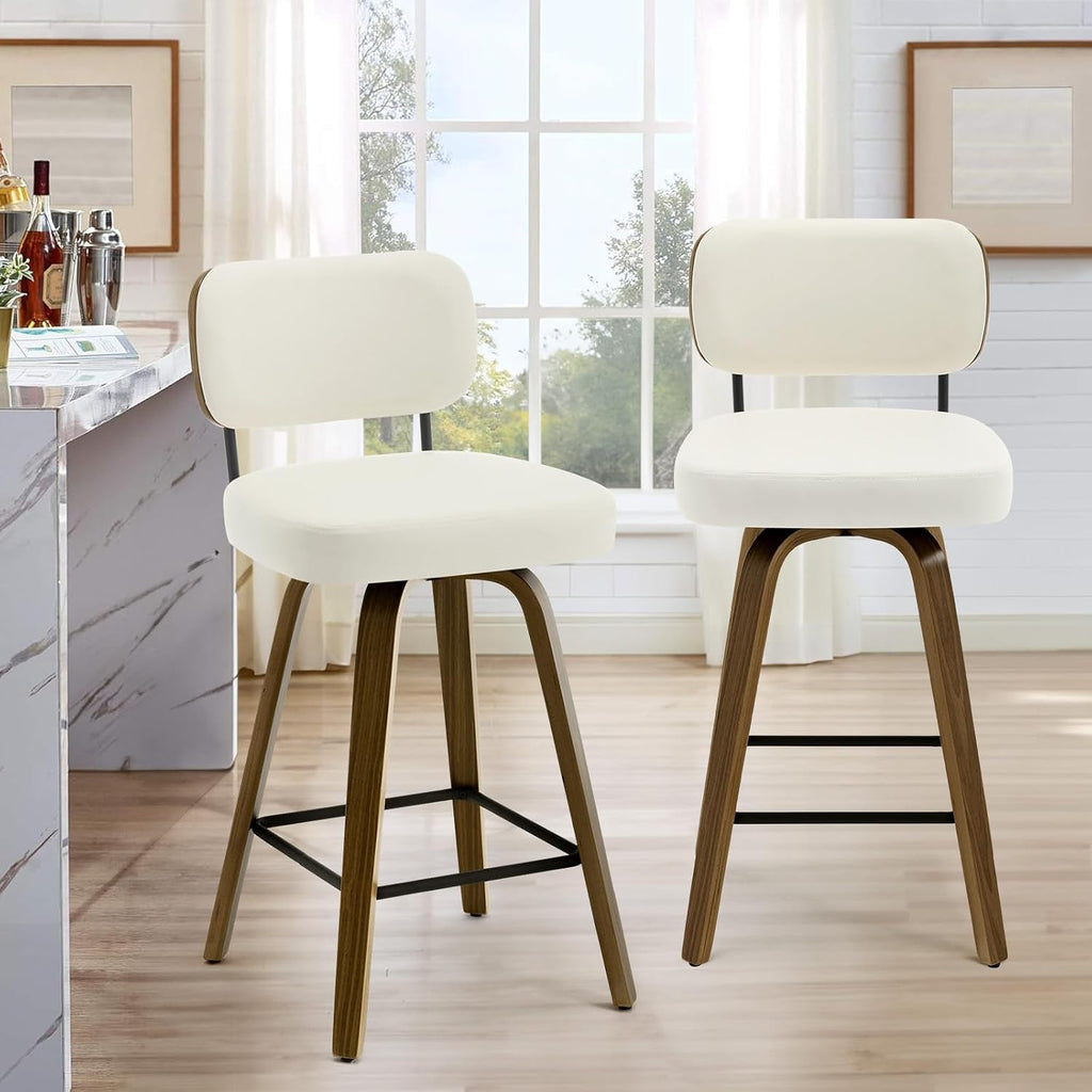 Bekrvio 26" Swivel Counter Height Single Bar Stool with Back,Cream White