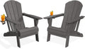 PLUUV Adirondack Chair Set of 2, Fire Pit Chairs with Cup Holder, Grey