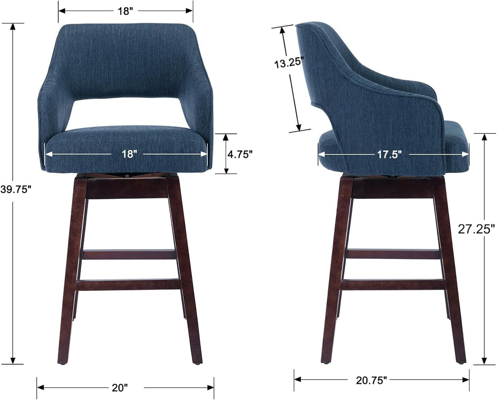 Kmax Single Swivel Counter Height Bar Stool, Blue Linen
