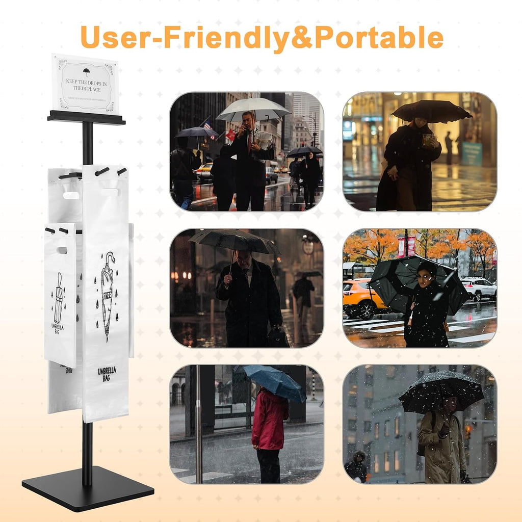 Wet Umbrella Stand with 400 Free Plastic Umbrella Bags disposable for Entry