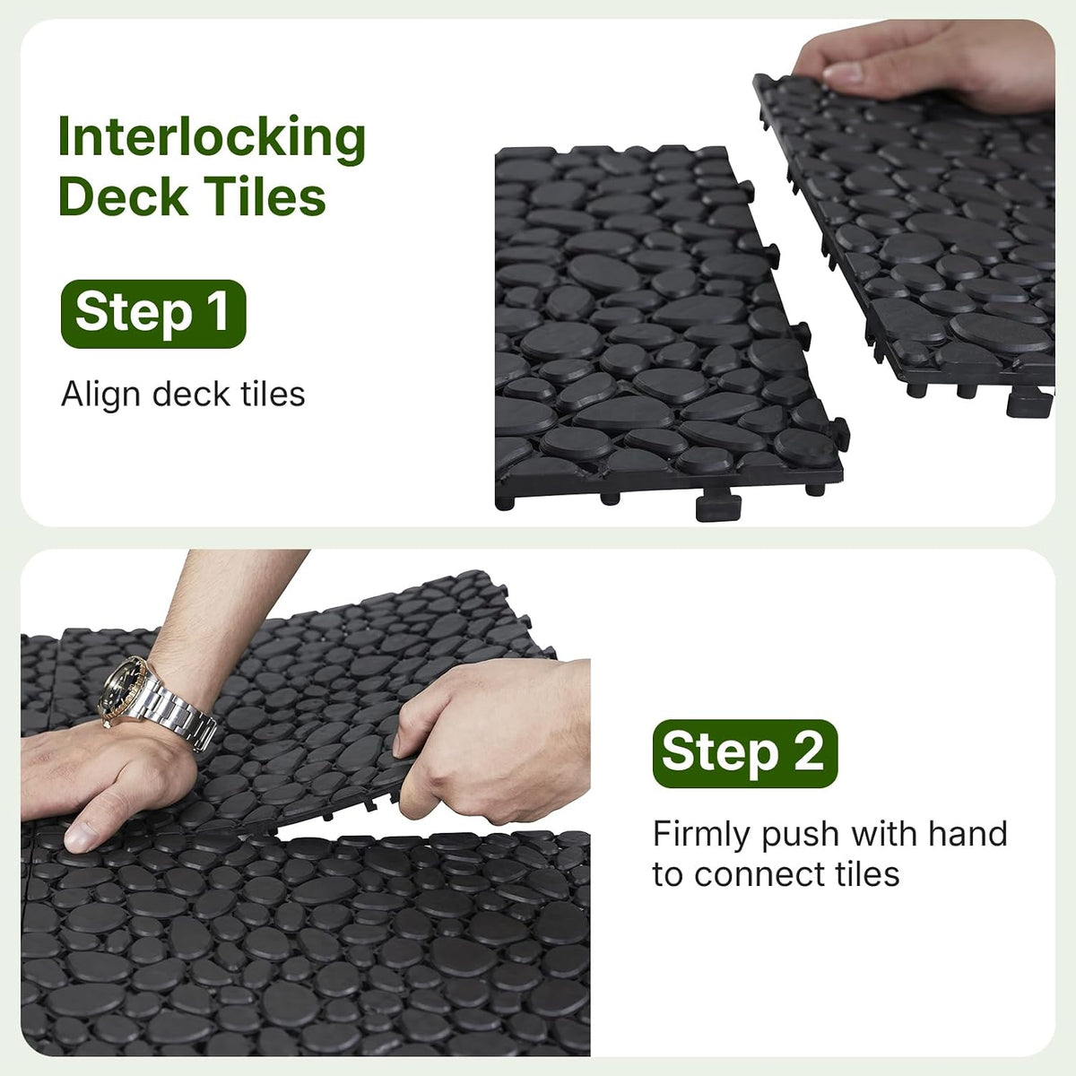 Rovibek 60PCS Plastic Interlocking Deck Tiles, 12"x12" Pebble Decking Tiles