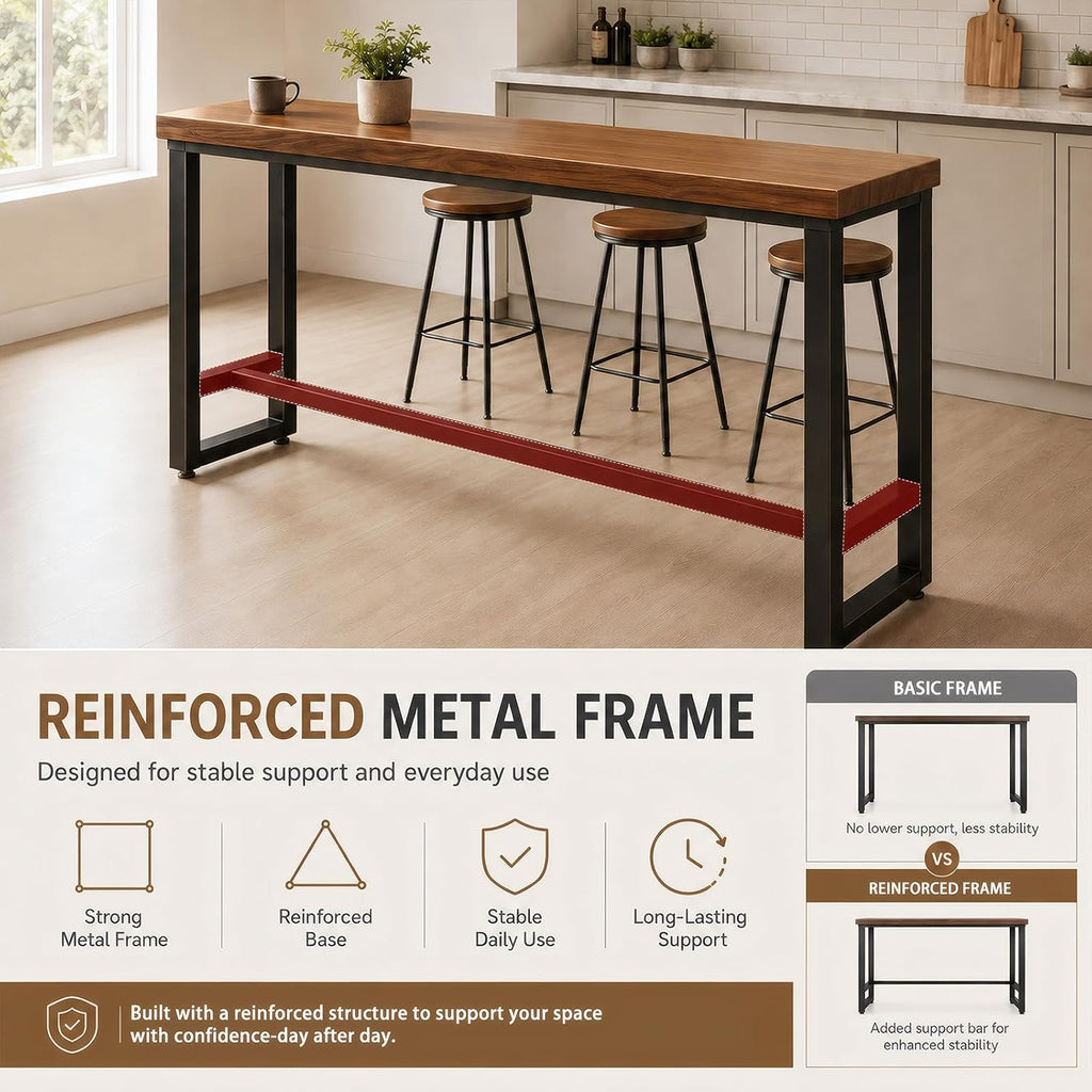 94.5" Solid Wood Bar Height Table, Long Narrow High Top Pub Table