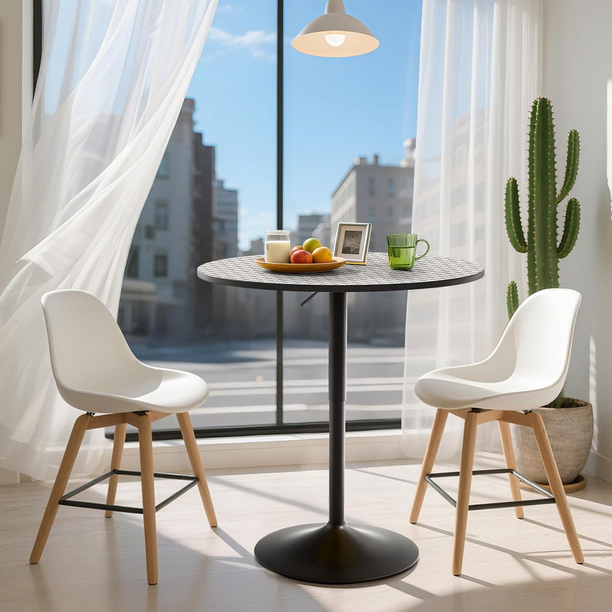 Athena Collection Bar Table Modern Round Cocktail Table Height Adjustable, Tall Bistro Pub Table with Sturdy Base, Suitable for Home, Kitchen, Pub, Restaurant, Silver