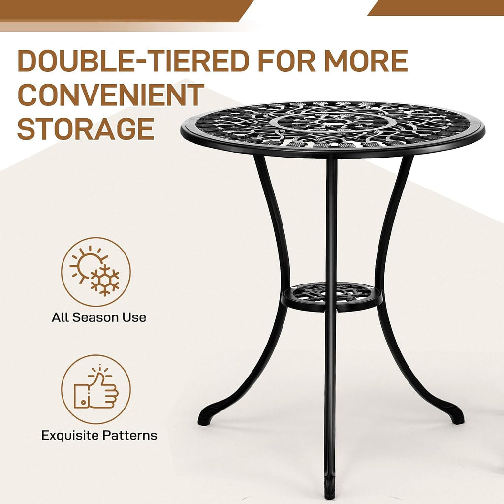 outvita 3 piece cast aluminum bistro set, tulip, side view