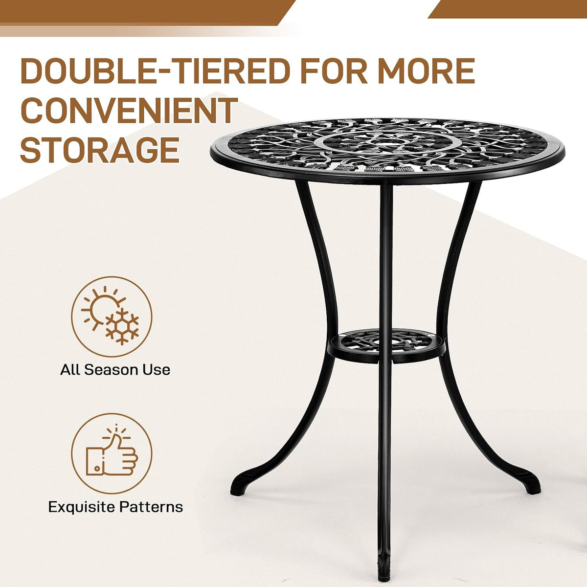 outvita 3 piece cast aluminum bistro set, tulip, side view