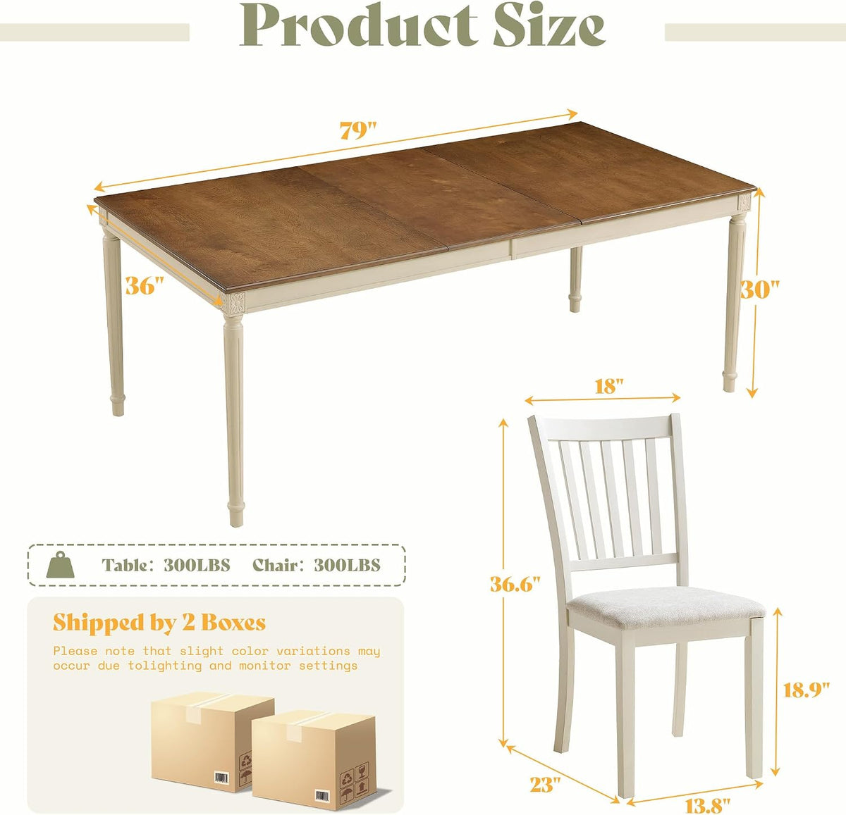 AMERLIFE 9 Piece Farmhouse Dining Table Set with 79" Table, Cream