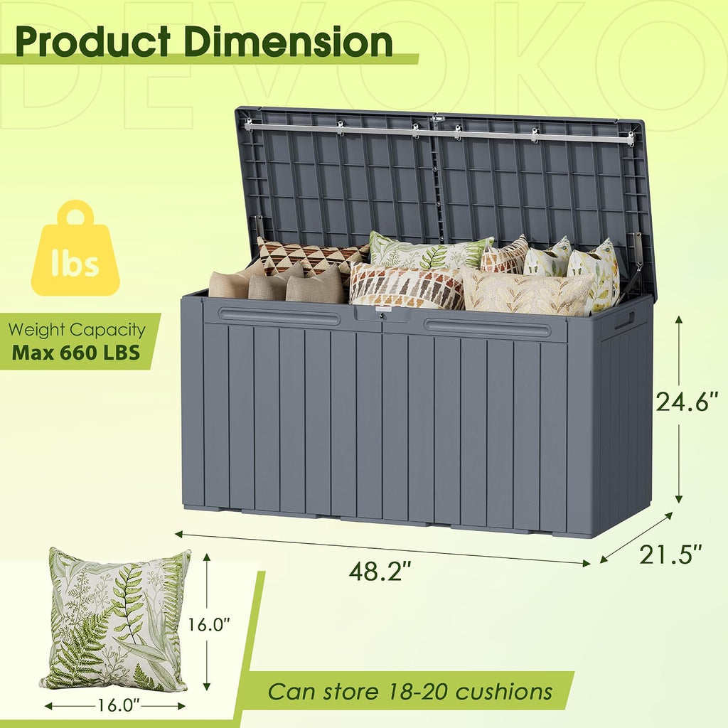 Devoko 100 Gallon Outdoor Storage Box, Waterproof Deck Box Lockable (Gray)