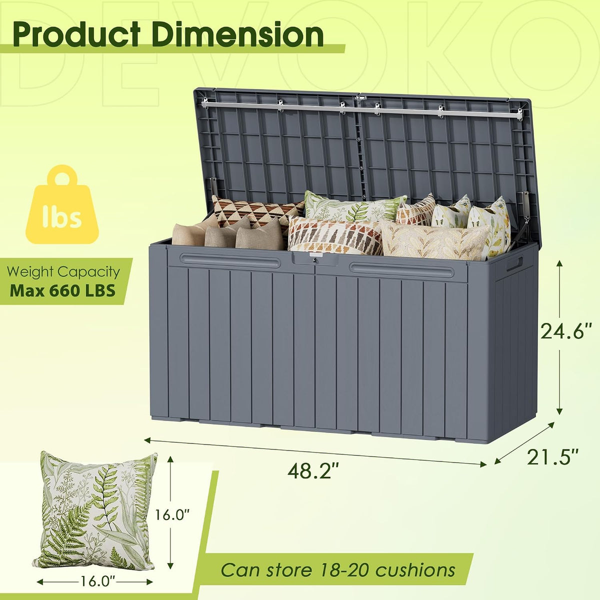 Devoko 100 Gallon Outdoor Storage Box, Waterproof Deck Box Lockable (Gray)