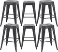 24 Inch Matte Black Metal Counter Stools, Set of 6, Backless