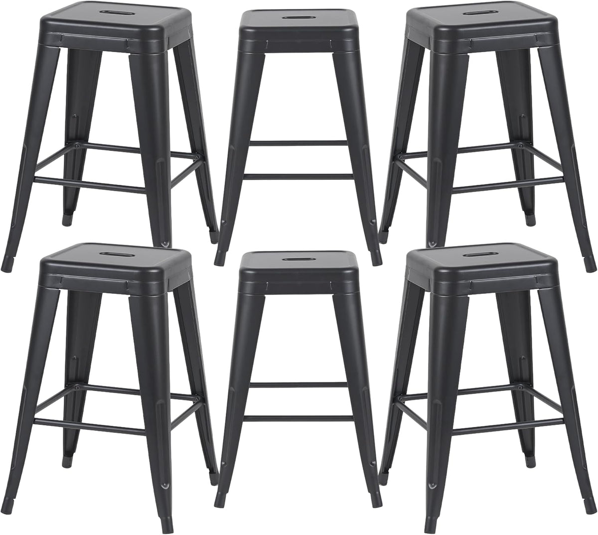 24 Inch Matte Black Metal Counter Stools, Set of 6, Backless