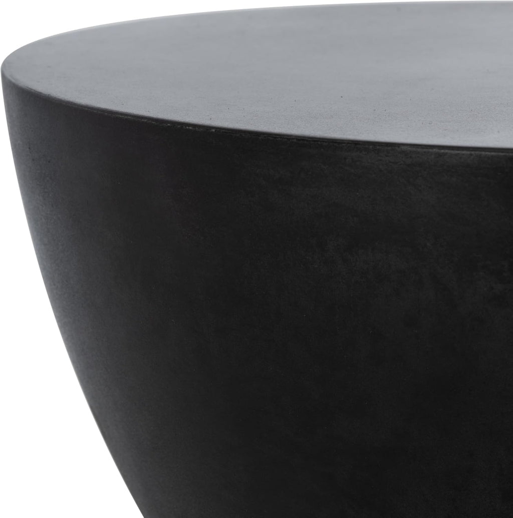SAFAVIEH Outdoor - Athena Accent Stool - Black Concrete - Sculptural Drum Design - Ideal for Living Room, Patio, Deck, Sunroom, 14.9" W x 14.9" D x 17.7" H (VNN1011C)