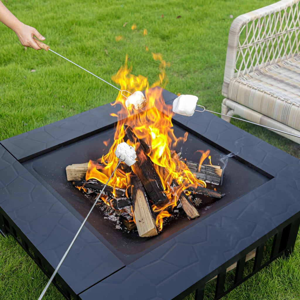 EcoNook 32 inch Square Outdoor Fire Pit Table with Spark Screen