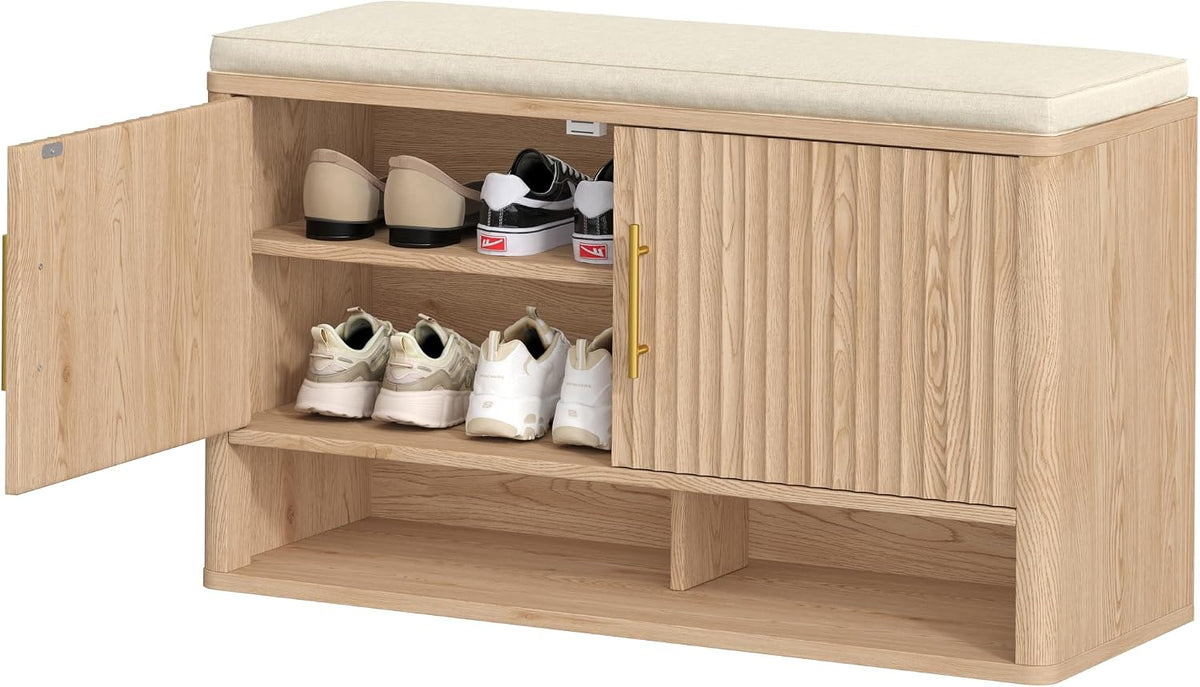 fluted shoe storage bench, entryway bench with adjustable on a desk or shelf