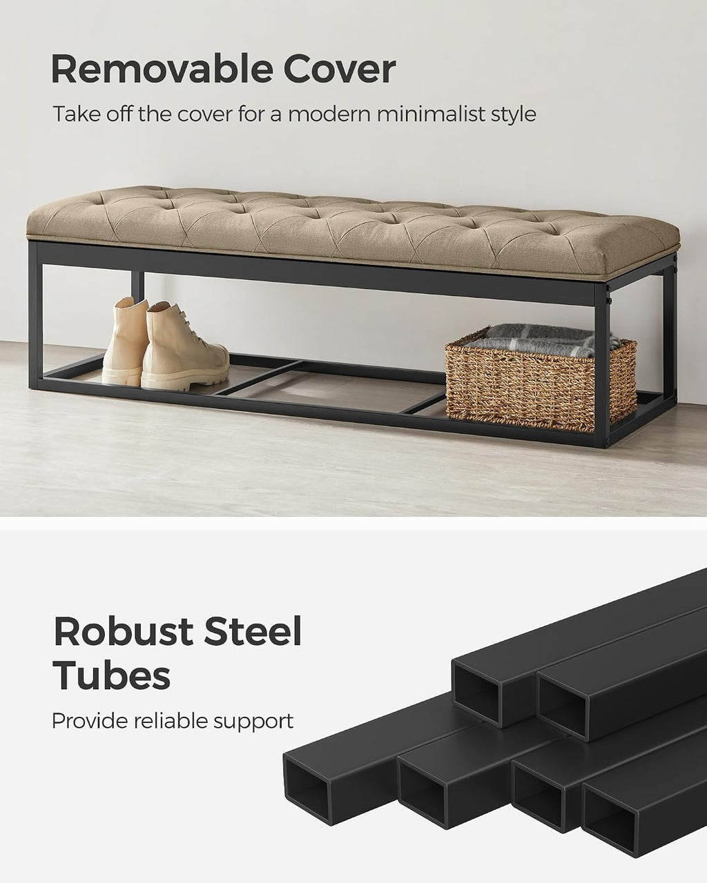 SONGMICS Storage Ottoman Bench, Foot Rest with Legs, Load up to 661.4 lb