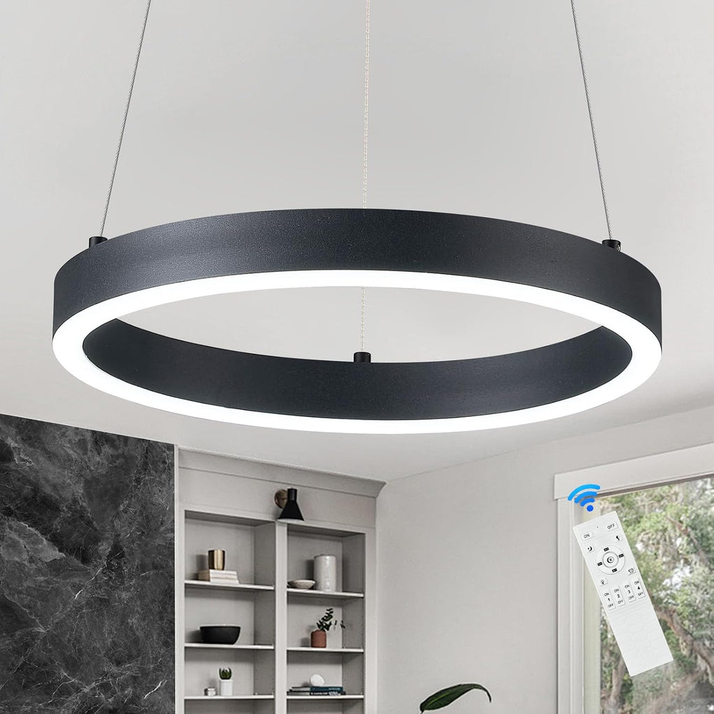 12in LED Ring Chandelier Black Modern Dimmable Pendant Light