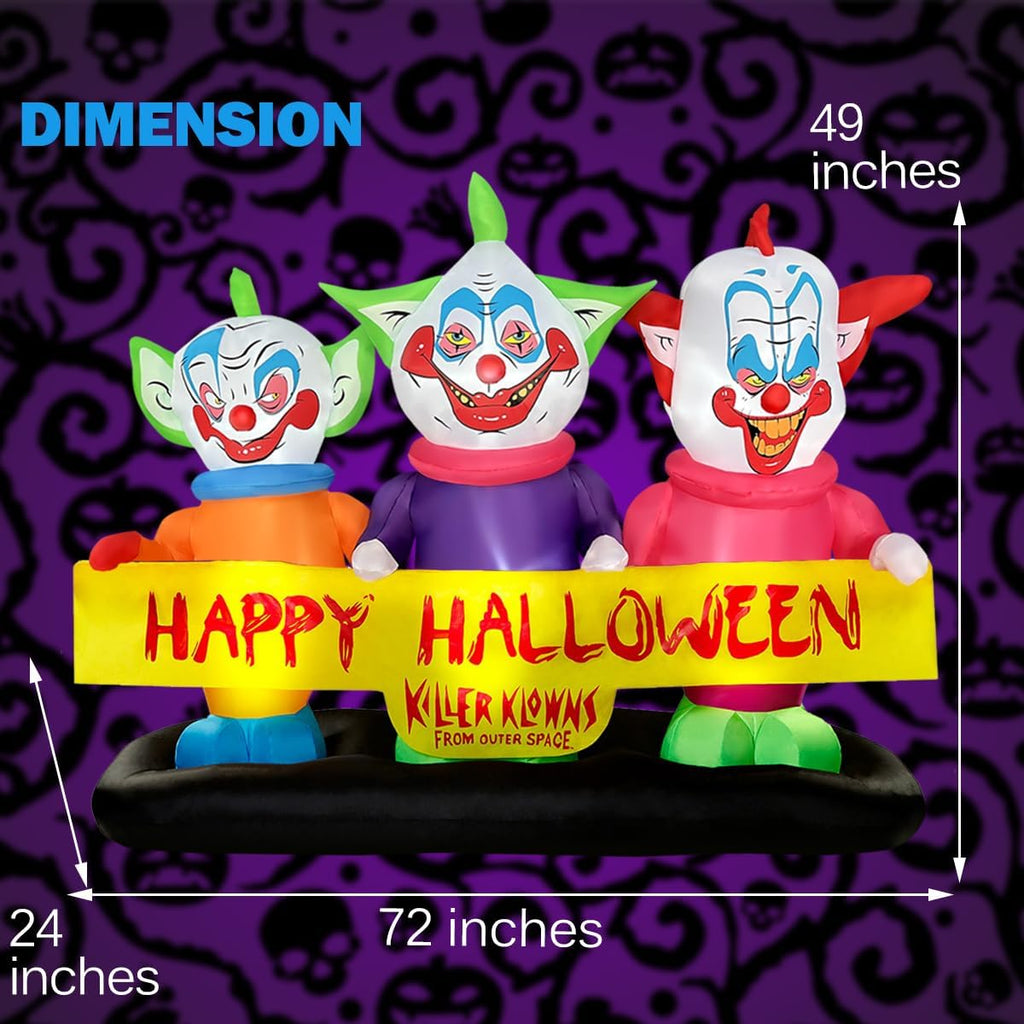 BLOWOUT FUN 6ft Long Halloween Inflatable Three Killer Clowns Decoration