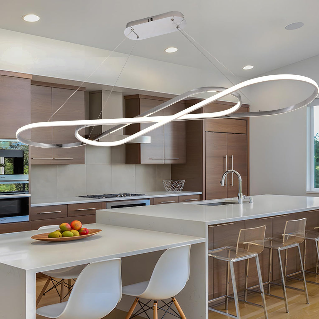 59.06in Led Chandelier Large Modern Led Pendant Light Fixture Dimmable with Remote Controller Electroplated Chrome