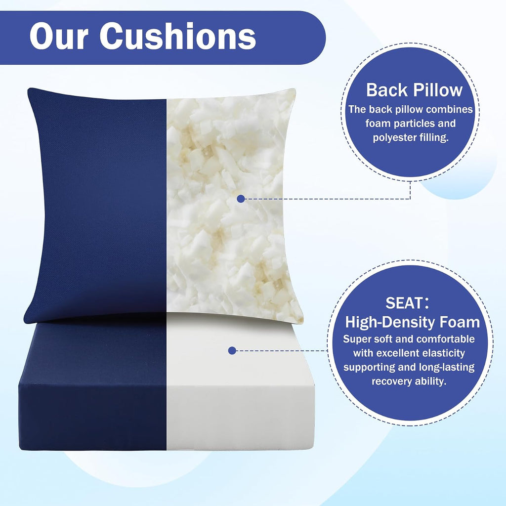Outdoor Chair Cushions, 24 x 24 Inch Outdoor Cushion for Patio Furniture, Patio Chair Cushion, Waterproof & Fade Resistant Deep Patio Furniture Cushions Set with Handle and Ties, Navy Blue (Set of 4)