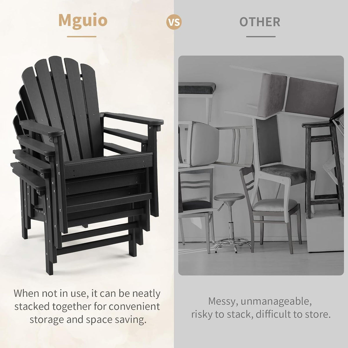Oversized Stackable Adirondack Chair, HDPE All-Weather Fire Pit Chair